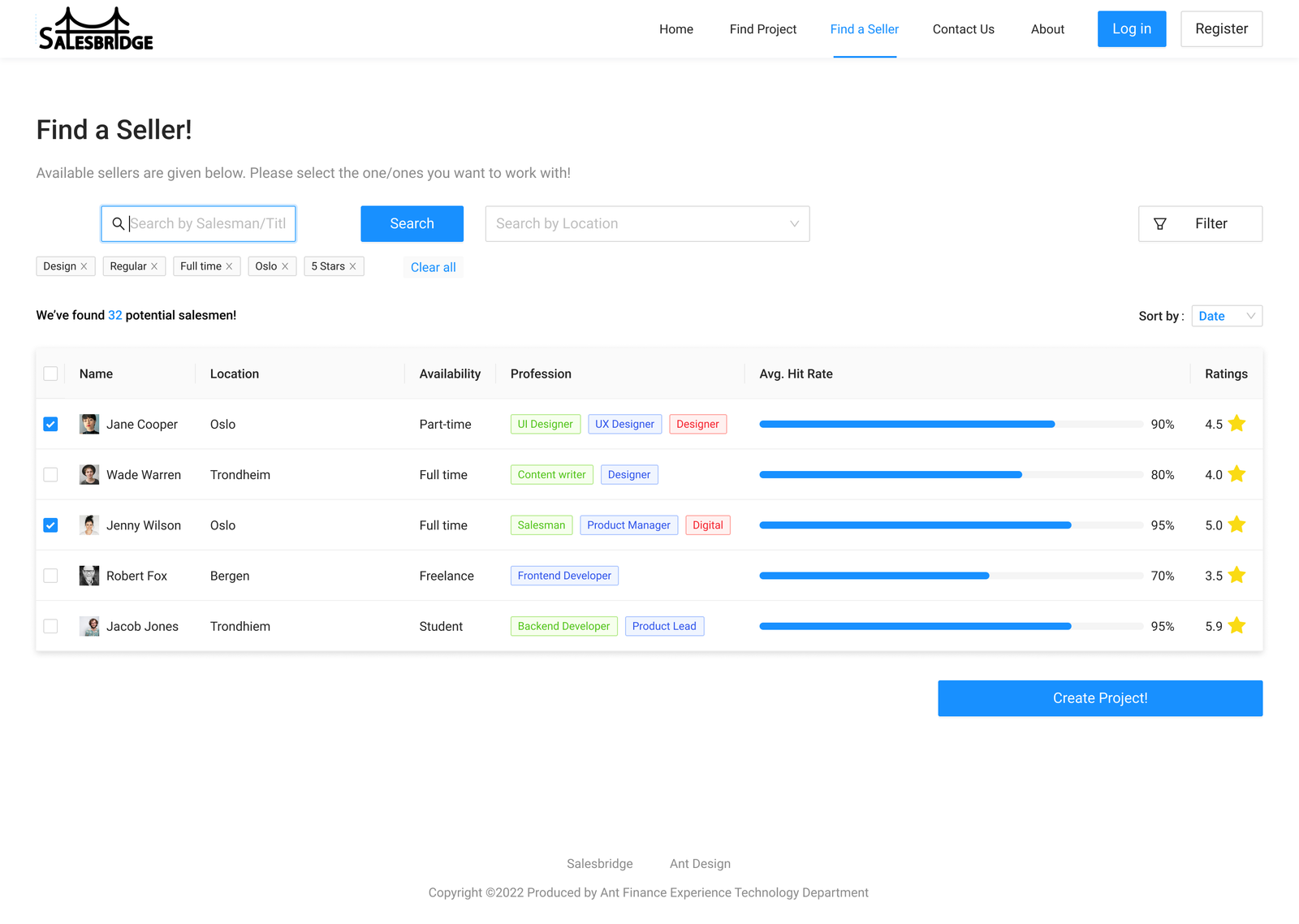 SalesBridge — Search & project creation