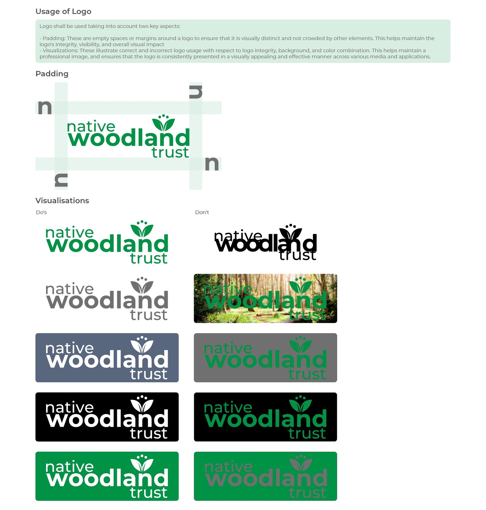 Native Woodland Trust design screen